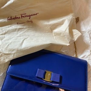 Ferragamo blue patent Ginny bag